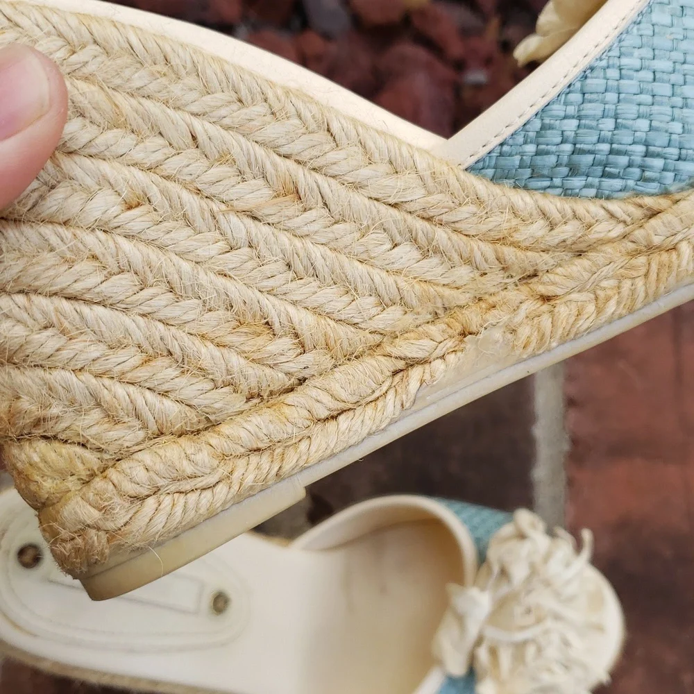 Vintage Celine Espadrille Floral Leather Wedge Sandal Size 36 Luxury Bohemian